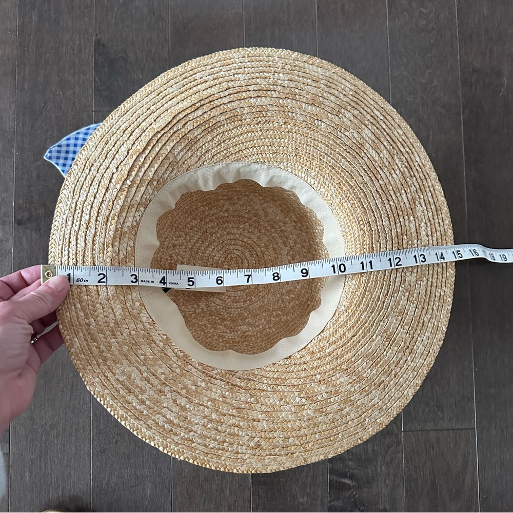 NWT Talbots Straw Brim Hat Blue White Gingham Ribbon Beach Spring Summer Sun - Picture 4 of 5